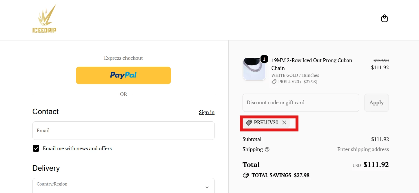 ICEEDRIP verified Coupon code PRELUV20
